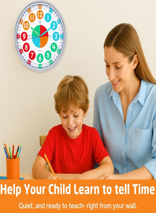 OWLCONIC Kids Clock, Non Ticking Analog Clocks for Learning to Tell Time, Teaching Clock for Kids Wall, Clocks for Classroom, Homeschool Decor, Bedrooms, Silent, Homeschooling Resource. - Image 4